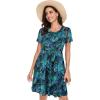 imageelescat Casual Dress for Women Summer Comfy Flowy Swing Plain Dresses Beach with Pockets Green Blue LeafL