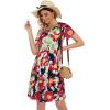imageelescat Plus Size Dress for Womens Summer Swing Flowy Crew Neck T Shirt Sundresses with Pockets Red Green FlowerL