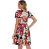 imageelescat Plus Size Dress for Womens Summer Swing Flowy Crew Neck T Shirt Sundresses with Pockets Red Green FlowerL