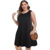 imageelescat Plus Size Summer Dresses for Women Sleeveless Pockets Beach Tshirt Tank Sundress00solid Black