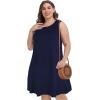 imageelescat Plus Size Summer Dresses for Women Sleeveless Pockets Beach Tshirt Tank Sundress00solid Blue