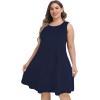 imageelescat Plus Size Summer Dresses for Women Sleeveless Pockets Beach Tshirt Tank Sundress00solid Blue