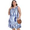 imageelescat Plus Size Summer Dresses for Women Sleeveless Pockets Beach Tshirt Tank SundressBlue Boho Tie Dye