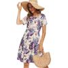 imageelescat Summer Dress for Women Casual Loose Sundresses Tank Shirt Beach Cover up with Pockets Beige Purple FlowerL