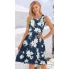 imageelescat Summer Dresses for Women Casual Sleeveless Tshirt Beach Flowy Tank Sundresses with PocketsDark Blue White Flower