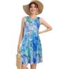 imageelescat Womens Summer Dresses 2025 Beach Casual Sleeveless Floral Print Tank Loose Sundress with PocketA Blue Tie Dye