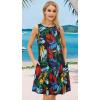 imageelescat Womens Summer Dresses 2025 Beach Casual Sleeveless Floral Print Tank Loose Sundress with PocketColorful Leaves