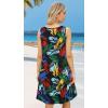 imageelescat Womens Summer Dresses 2025 Beach Casual Sleeveless Floral Print Tank Loose Sundress with PocketColorful Leaves