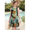 imageelescat Womens Summer Dresses 2025 Beach Casual Sleeveless Floral Print Tank Loose Sundress with PocketGreen Orange Leaves
