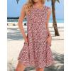 imageelescat Womens Summer Dresses 2025 Beach Casual Sleeveless Floral Print Tank Loose Sundress with PocketRed  White