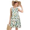 imageelescat Womens Summer Dresses 2025 Beach Casual Sleeveless Floral Print Tank Loose Sundress with PocketWhite Leaf Stripes