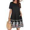 imageSummer Dresses for Women Casual Tshirt Short Sleeve Floral Sundress Beach Cover Ups with PocketsA Black Floral