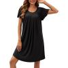 imageWEACZZY Womens Pleated Front Loose Fit Ruffle Short Sleeve Nightgowns Sleepwear Casual House Dress Sleepshirt LoungewearBlack