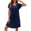 imageWEACZZY Womens Pleated Front Loose Fit Ruffle Short Sleeve Nightgowns Sleepwear Casual House Dress Sleepshirt LoungewearNavy Blue