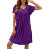 imageWEACZZY Womens Pleated Front Loose Fit Ruffle Short Sleeve Nightgowns Sleepwear Casual House Dress Sleepshirt LoungewearPurple