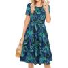 imageelescat Casual Dress for Women Summer Comfy Flowy Swing Plain Dresses Beach with Pockets Green Blue LeafL