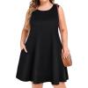 imageelescat Plus Size Summer Dresses for Women Sleeveless Pockets Beach Tshirt Tank Sundress00solid Black