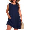 imageelescat Plus Size Summer Dresses for Women Sleeveless Pockets Beach Tshirt Tank Sundress00solid Blue