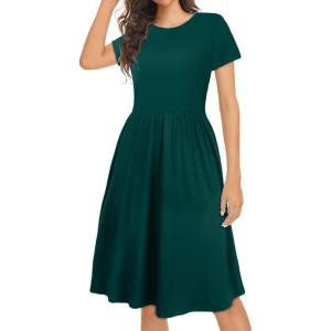 imageCasual Sundress for Womens Beach Coverup Soft Floral Tunic Tshirt Summer Dress with Pockets Dark GreenL