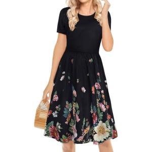 imageWomen Summer Dress Loose Casual Floral Sundress Short Sleeve Tank Tshirt Coverup with Pockets Half FlowerL
