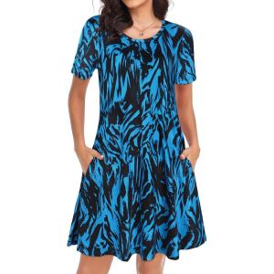 imageWomens Summer Dresses Beach Casual Loose Tshirt Floral Short Sleeve Flowy Pockets SundressesBlack Blue Tie Dye
