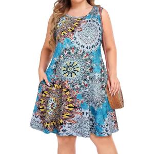 imageelescat Plus Size Summer Dresses for Women Sleeveless Pockets Beach Tshirt Tank SundressBoho Light Blue