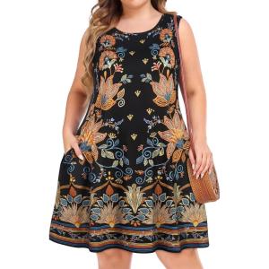 imageelescat Plus Size Summer Dresses for Women Sleeveless Pockets Beach Tshirt Tank SundressOrange Floral
