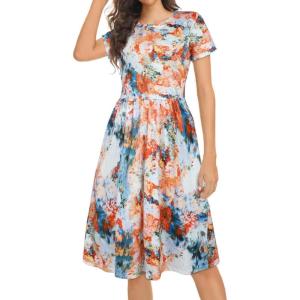 imageelescat Summer Casual Dresses for Womens Beach Soft Flowy Tank Tshirt Sundress with Pockets Red Blue InkM