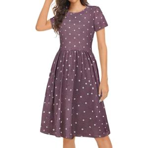 imageelescat Summer Dress for Women Casual Loose Sundresses Tank Shirt Beach Cover up with Pockets Purple Wave PointL