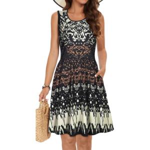 imageelescat Summer Dresses for Women Casual Sleeveless Tshirt Beach Flowy Tank Sundresses with PocketsBlack Bohemian Print