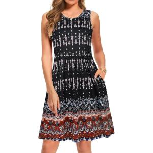 imageelescat Summer Dresses for Women Casual Sleeveless Tshirt Beach Flowy Tank Sundresses with PocketsBlack Red
