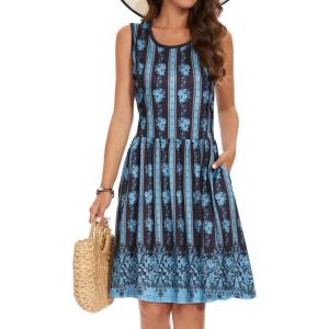 imageelescat Summer Dresses for Women Casual Sleeveless Tshirt Beach Flowy Tank Sundresses with PocketsBoho Blue Flower