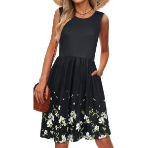 imageelescat Summer Dresses for Women Casual Sleeveless Tshirt Beach Flowy Tank Sundresses with PocketsFloral