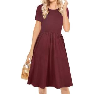imageelescat Sundress for Womens Summer Dresses Beach Coverup Loose Floral Tank Tunic shirt with PocketsWine RedL