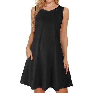 imageelescat Womens Summer Dresses 2025 Beach Casual Sleeveless Floral Print Tank Loose Sundress with PocketA Black