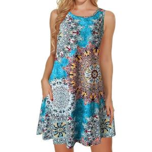 imageelescat Womens Summer Dresses 2025 Beach Casual Sleeveless Floral Print Tank Loose Sundress with PocketA Bohemian