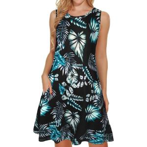 imageelescat Womens Summer Dresses 2025 Beach Casual Sleeveless Floral Print Tank Loose Sundress with PocketA Floral