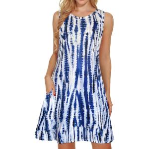 imageelescat Womens Summer Dresses 2025 Beach Casual Sleeveless Floral Print Tank Loose Sundress with PocketBlue