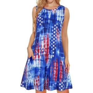 imageelescat Womens Summer Dresses 2025 Beach Casual Sleeveless Floral Print Tank Loose Sundress with PocketBlue Flag