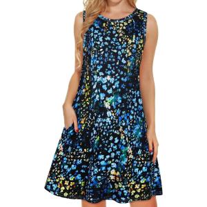 imageelescat Womens Summer Dresses 2025 Beach Casual Sleeveless Floral Print Tank Loose Sundress with PocketBlue Yellow Dots