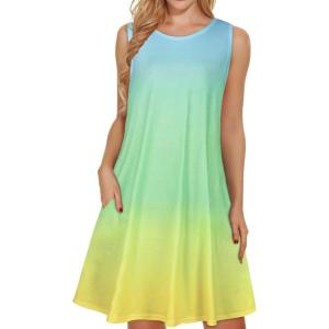 imageelescat Womens Summer Dresses 2025 Beach Casual Sleeveless Floral Print Tank Loose Sundress with PocketBlue Yellow Tie Dye