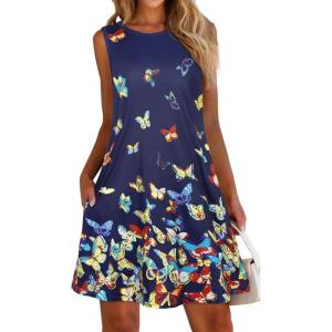 imageelescat Womens Summer Dresses 2025 Beach Casual Sleeveless Floral Print Tank Loose Sundress with PocketColorful Butterflies