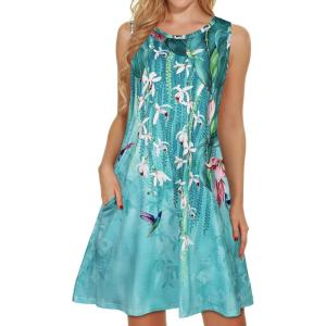 imageelescat Womens Summer Dresses 2025 Beach Casual Sleeveless Floral Print Tank Loose Sundress with PocketLake Green