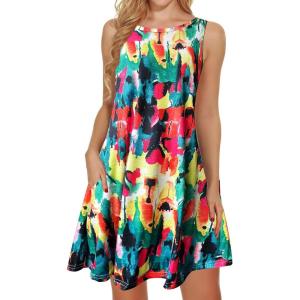 imageelescat Womens Summer Dresses 2025 Beach Casual Sleeveless Floral Print Tank Loose Sundress with PocketMulticolor