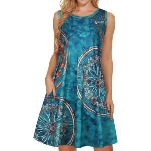 imageelescat Womens Summer Dresses 2025 Beach Casual Sleeveless Floral Print Tank Loose Sundress with PocketRetro Circle