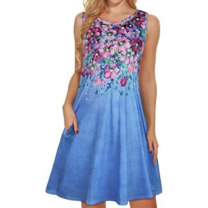 imageelescat Womens Summer Dresses 2025 Beach Casual Sleeveless Floral Print Tank Loose Sundress with PocketTie Dye Floral
