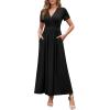 imageWEACZZY 2025 Summer Long Dresses for Women Wrap Empire Pleated Waist V Neck Short Sleeve Elegant Maxi Dress with Pockets01 Black