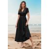 imageWEACZZY 2025 Summer Long Dresses for Women Wrap Empire Pleated Waist V Neck Short Sleeve Elegant Maxi Dress with Pockets01 Black