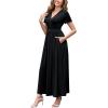 imageWEACZZY 2025 Summer Long Dresses for Women Wrap Empire Pleated Waist V Neck Short Sleeve Elegant Maxi Dress with Pockets01 Black