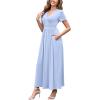 imageWEACZZY 2025 Summer Long Dresses for Women Wrap Empire Pleated Waist V Neck Short Sleeve Elegant Maxi Dress with Pockets01 Blue